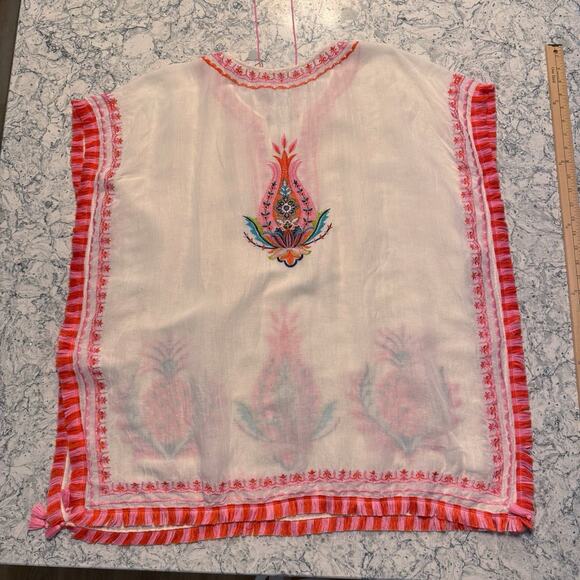 Spartina 449 Swimsuit Cover Up White Embroidered Fringe Lightweight One Size-EUC - Picture 13 of 13